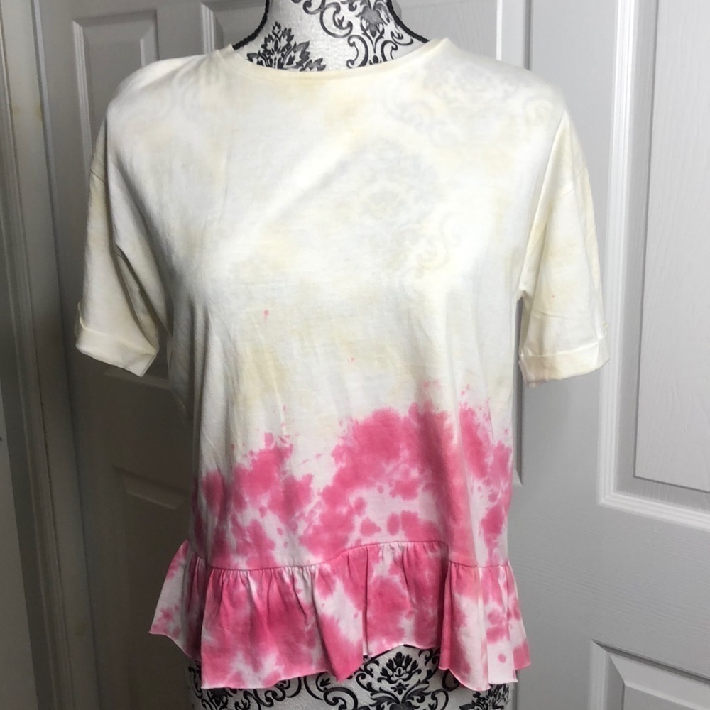 Isa‎ & Ella Shirt Pink Cream Tie Dye Ruffle Top M